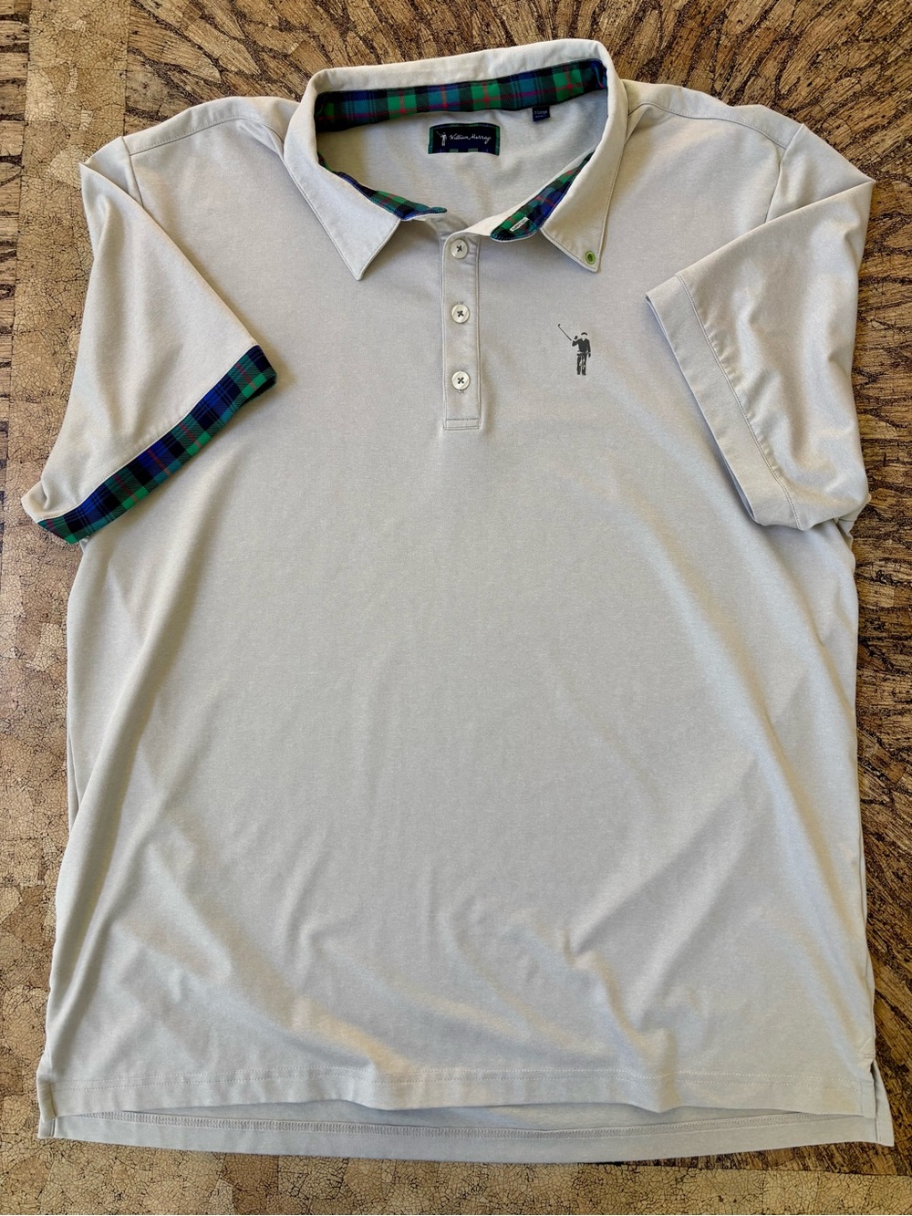 Men's William Murray Polo Shirt in Light Gray with Plaid Trim